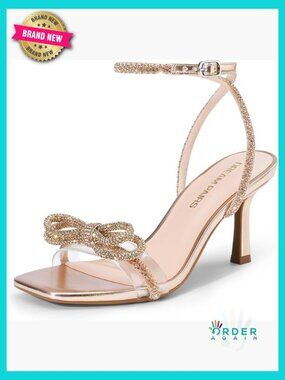 Sparkly Open Square Toe Stiletto Heels Rhinestone Ankle Strap Dress Sandals